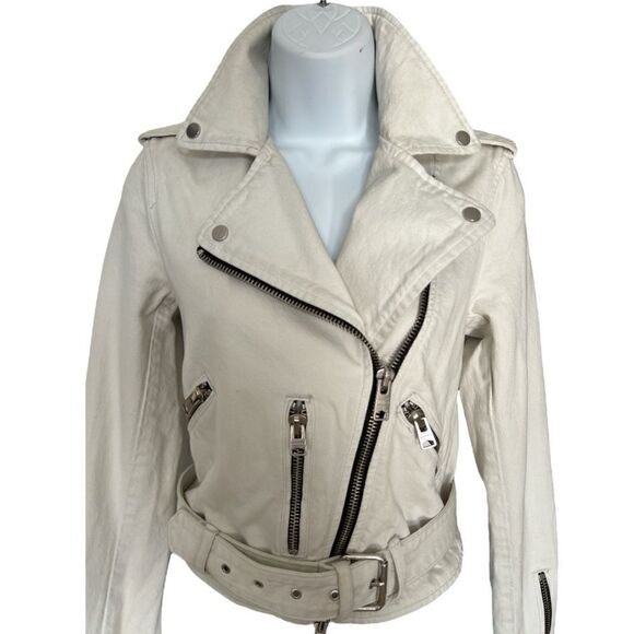 ALLSAINTS Morgan Biker Jacket In White Denim Size 2 - Picture 4 of 11